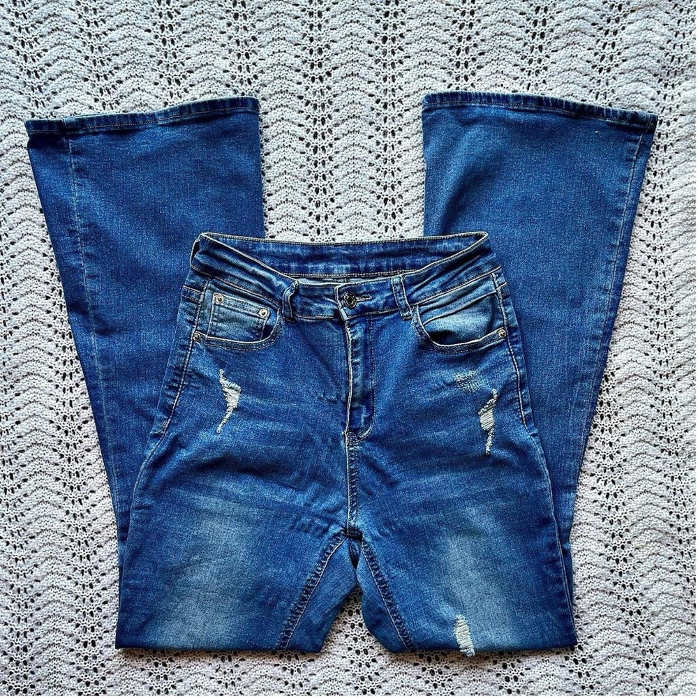 Classic Blue flared ripped Women's Jeans